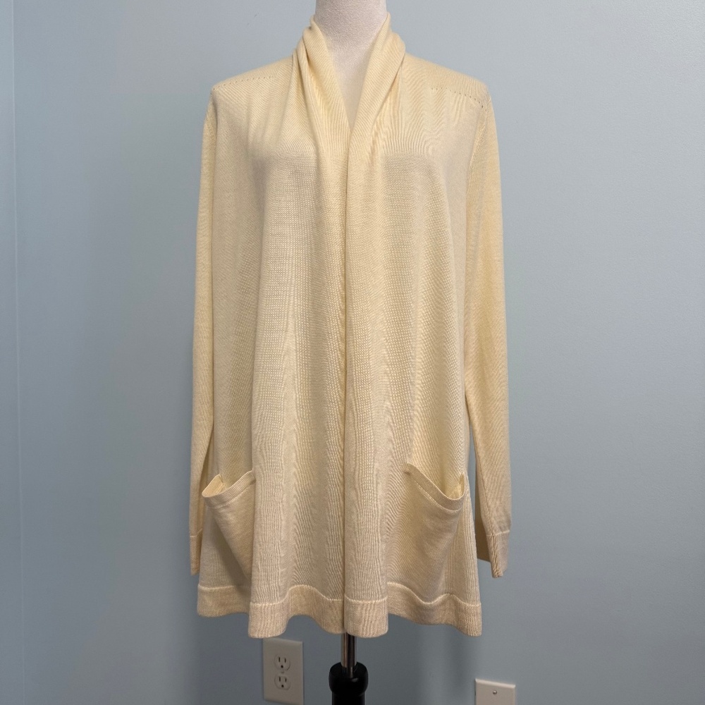 Talbots‎ Petite Long Sleeve Open Front Pure Merino Wool Ivory Cardigan Size Lp